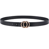 Double Ring Circle Button Leather Belt – Casual Elegance for Everyday Wear