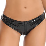 High Waist Shorts Patent Leather Open Front Mini Shorts