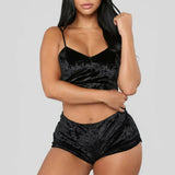 Velvet Polyester V-Neck Pajama Set – Luxurious Comfort for Restful Nights