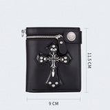 Cool PU Leather Punk Gothic Skull Cross Clutch Wallet with Chain