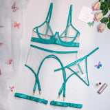 Sensual Sexy Lingerie Transparent Bra Panty Set 3-Pieces - Alt Style Clothing