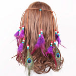 Boho Peacock Feather Adjustable Headdress - Women's Novelty Hair Band