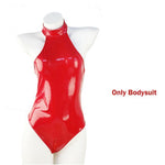 Glossy PU Leather Bodysuit with Socks And Gloves - Alt Style Clothing