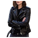 Black Faux Leather Biker Jacket with Belt and Zipper