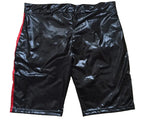 Gothic PVC Faux Leather Patchwork Shorts – Bold Knee-Length Style