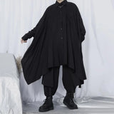 Oversize Gothic Irregular Shirt – Loose Fit with Turn-Down Collar and Long Sleeves