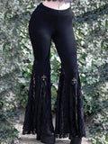 InsGoth Flared Pants Elastic High Waist Lace Patchwork Vintage - Alt Style Clothing