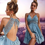 Elegant Lace Spaghetti Strap A-Line Mini Dress – Nadafair