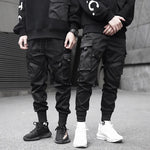 Men's Gothic Cargo Pants with Ribbons – Edgy Harem Jogger Style