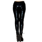 Queen-Inspired Gothic Black PVC Lace-Up Leggings – Punk Rock Faux Leather for Nightclub Style