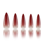 24pcs Wine Red Gradient Glossy Long Pointed Press-On Nails