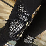 High-Waisted Sequined Hole Skinny Jeans – Casual Streetwear Style