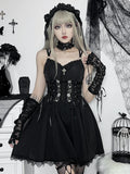 InsGoth Gothic V-Neck Lace-Up Corset Dress – Velvet Elegance with Dark Charm