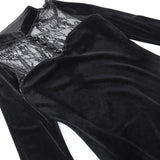 Long Dress Black High Waist Flared Sleeve Lace Cutout Gothic Maxi Dress