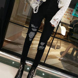 High-Waisted Sequined Hole Skinny Jeans – Casual Streetwear Style