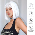 Gothic White Bob Wig – Straight Synthetic Hair for Party Use