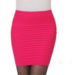 Short Elastic Pleated High Waist Slim Mini Skirt - Casual Pencil Silhouette