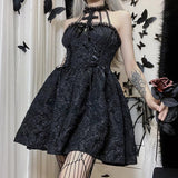 Goth Print Rose Lace Up A Line Backless Fashion V-Neck