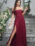 Shimmering Backless Off-Shoulder Prom Gown with High Slit