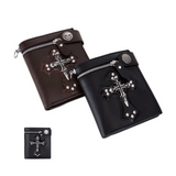 Cool PU Leather Punk Gothic Skull Cross Clutch Wallet with Chain