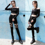 Gothic High-Waist Slim Pencil Pants with Pentagram Cut-Out Design