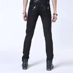 Punk Gothic Stage Performance Jeans with Chain and Multi-Zipper Detail