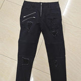 Black Goth Straight Skinny Jeans - Slim Fit Punk Denim Pants - Alt Style Clothing