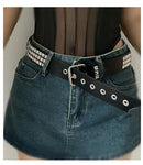 Gothic PU Leather Rivet Hanging Chain Belt