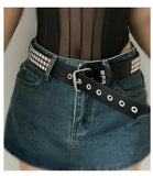 Gothic PU Leather Rivet Hanging Chain Belt