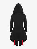 Gothic Hooded Lace Up Grommets Coat Long Sleeves Asymmetrical Zipper