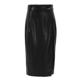 High-Waist Leather Midi Skirt – A-Line Office Style