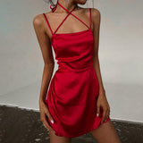 Lace Up Satin Strap Mini Backless Sexy Party Elegant Club dress - Alt Style Clothing