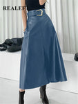 Classic Faux PU Leather A-Line Long Skirt - Vintage Elegance