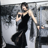 Dark Lace Patchwork Gothic Elegant Mermaid Dress - Alt Style Clothing