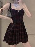 Gothic Plaid Bandage Dress with Zipper Detail