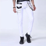 Punk Gothic Stage Performance Jeans with Chain and Multi-Zipper Detail