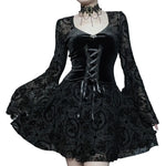 InsGoth Gothic Long Sleeve Ruffle Mini Dress – Dark Romance with a Modern Twist