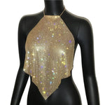 Glitter Crystal Diamonds See Through Backless Tank Top