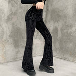 Retro Gothic High Waist Flared Pants - Floral Spliced Gothic Style