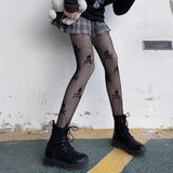 Gothic Skull Thigh High Fishnet Tights – Floral Print Stockings