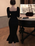 Elegant Gothic Mermaid Long Dress with Ruffle Details