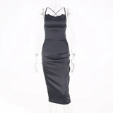 Asia Satin Long Elegant Party Night Sexy Backless Lace-up Slim Fit Bodycon Dress