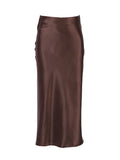 Solid Satin Silk High-Waisted A-Line Skirt - Elegant Office Wear