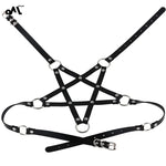 Woman Pentagram Punk Style PU Leather Harness Bra