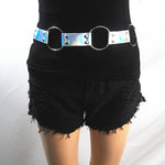 Gothic Punk Leather Waist Belt with Metal Circle Ring and Silver Pin Buckle