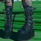 GIGIFOX Gothic Motorcycle Boots with Rivets – Punk Style for Winter