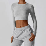 Long Sleeve Running Exposed Navel Crop Top