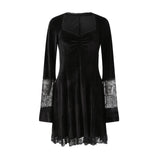 Goth Y2K Velvet Draped Bodycon Mini Dress