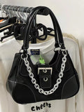 Canvas Splicing Shoulder Bags in Patent Leather and Chain