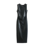 Sexy Artificial Leather Solid Shoulder Long Dress - Alt Style Clothing